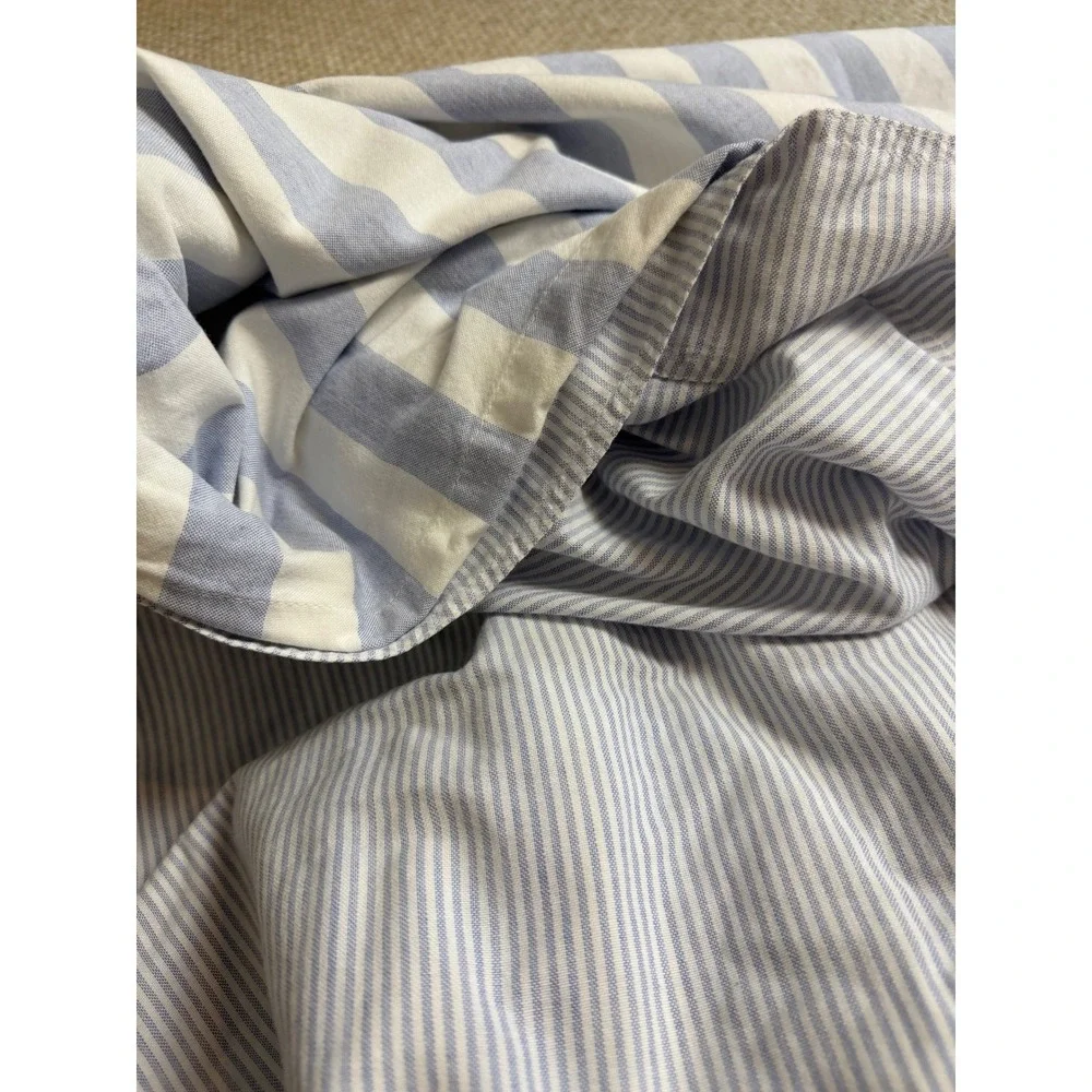 Coming Home lands end King Duvet Cover Set Blue Stripe Cotton cottage beach
